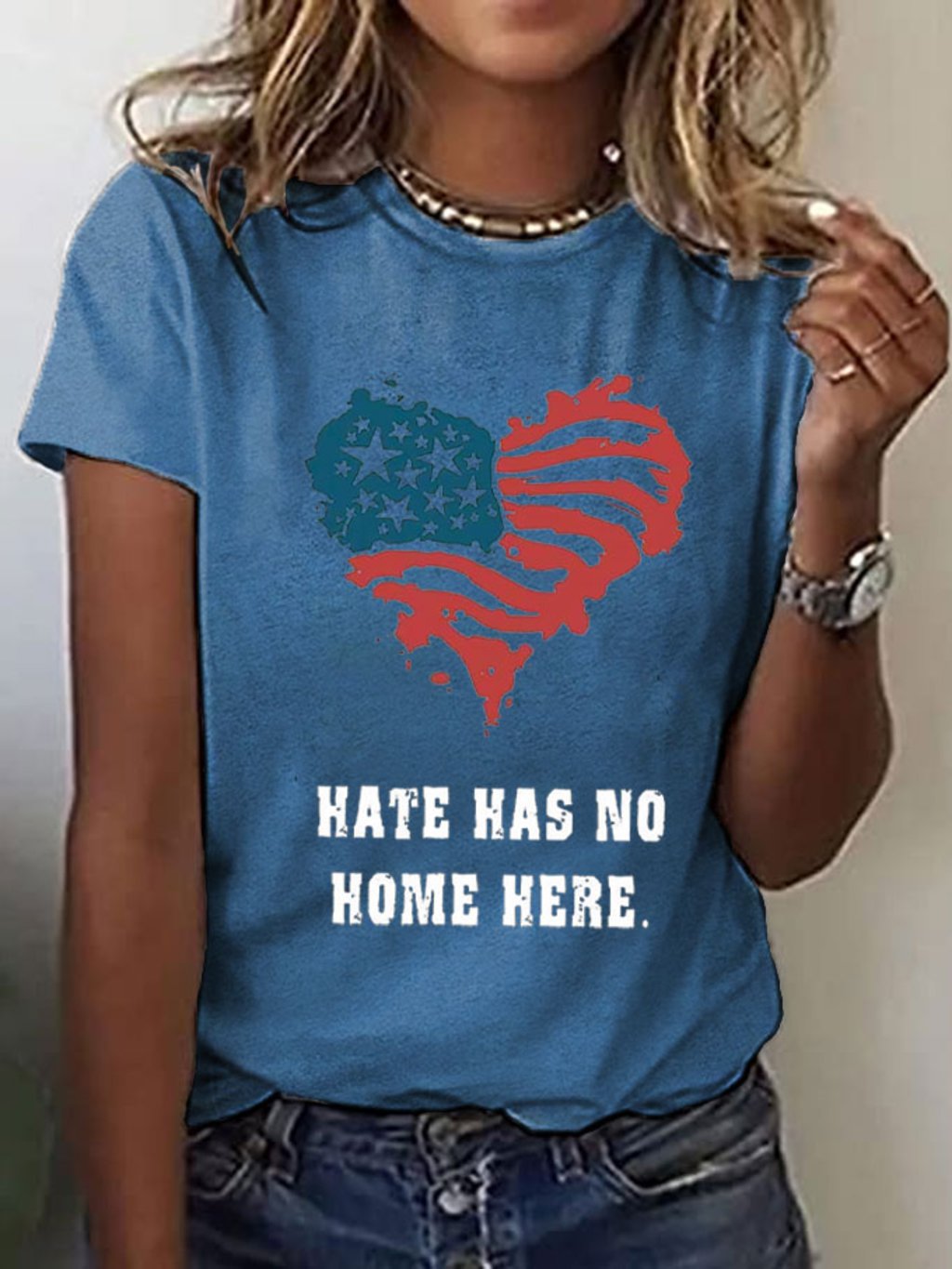 Women's Hate Has No Home Here Peace&Love Print T-Shirt