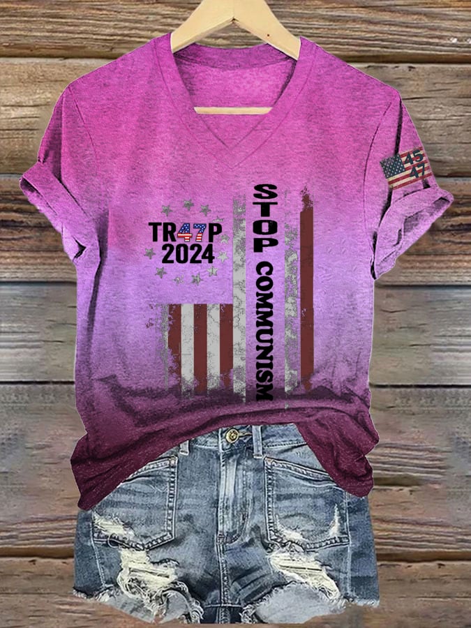 Women's Stop Communism 45 47 Flag   Printed Short-Sleeved T-Shirt