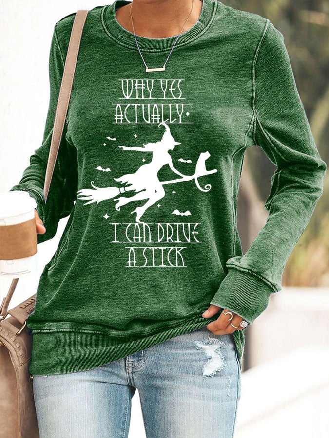 Women's Yes I Can Drive A Stick Print Round Neck Sweatshirt