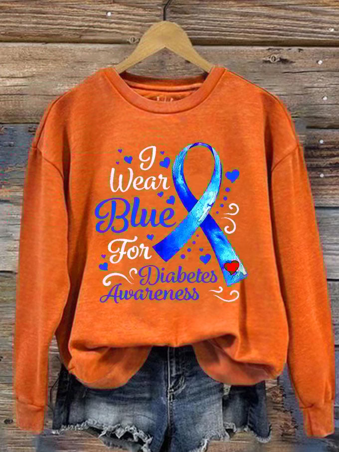 Women's I Wear Blue For Diabetes Awareness Printed Sweatshirt