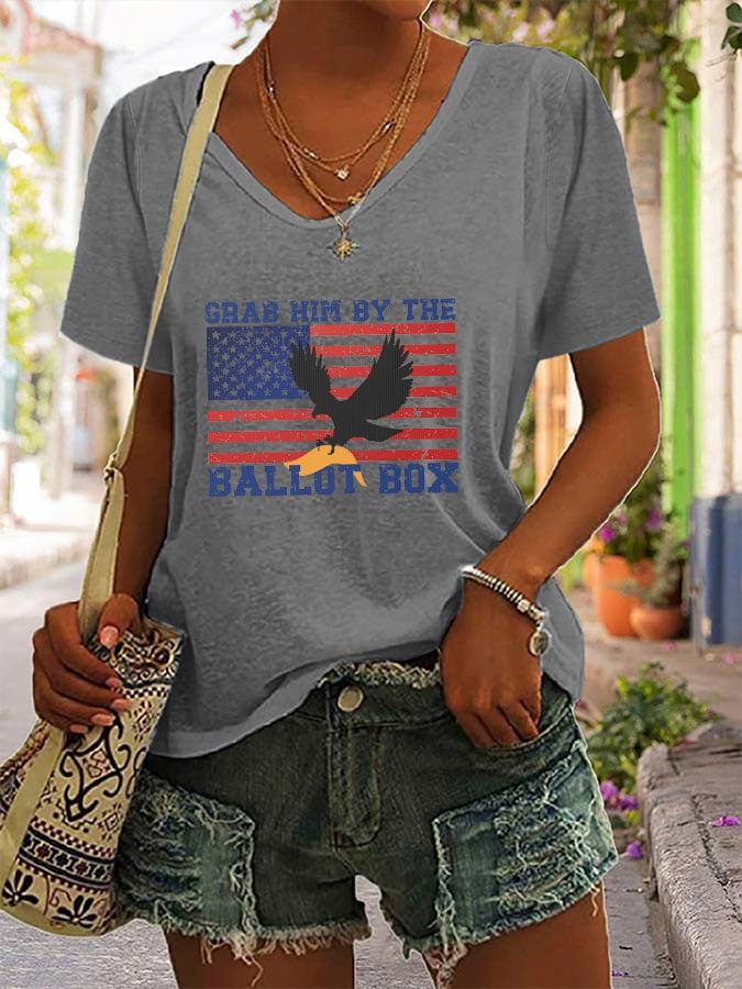 Women's Grab Him By The Ballot Box Print V-Neck T-Shirt
