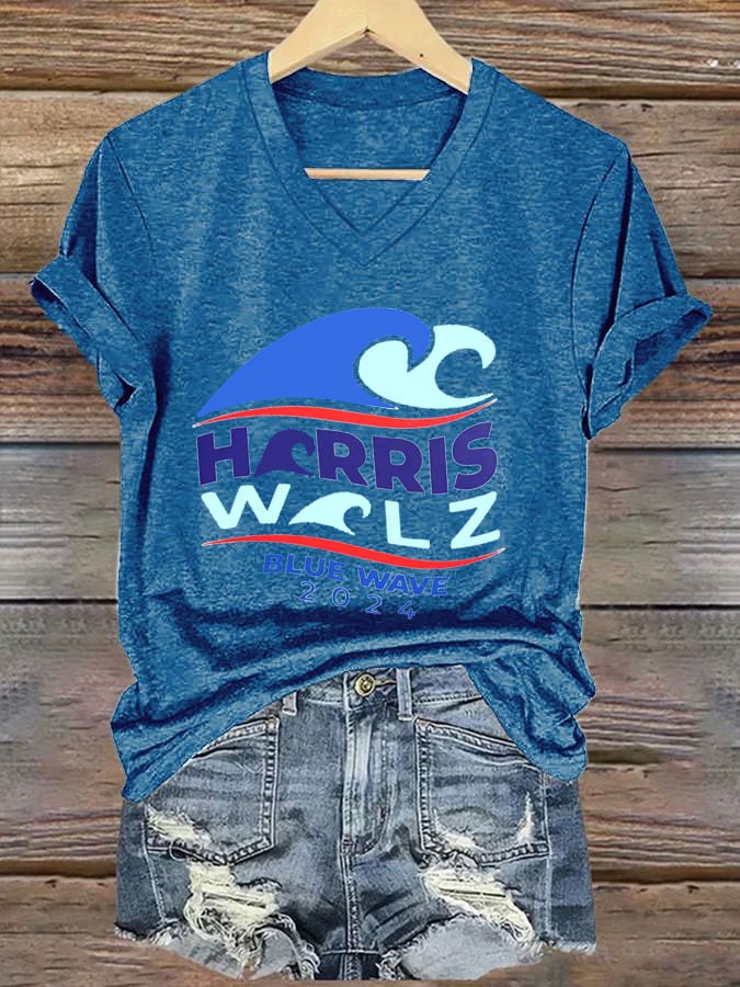 Women's Blue Wave 2024 Printed Casual T-Shirt