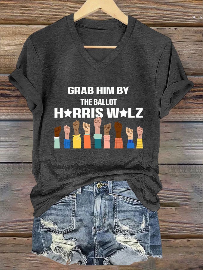 Women's Grab Him By The Ballot Print V-Neck T-Shirt