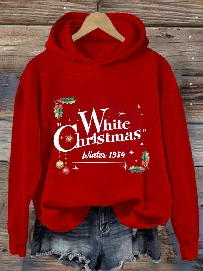 Women's White Christmas Print Casual Hoodie