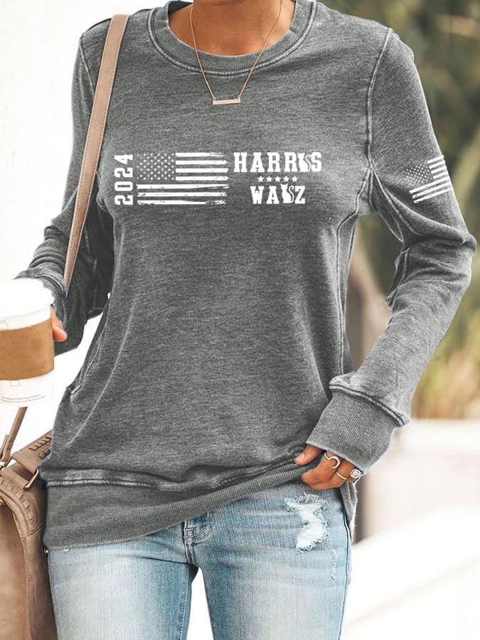 Women's American Flag Print Crew Neck Sweatshirt