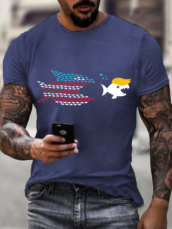Men's Fun Fish Printed Casual T-shirt