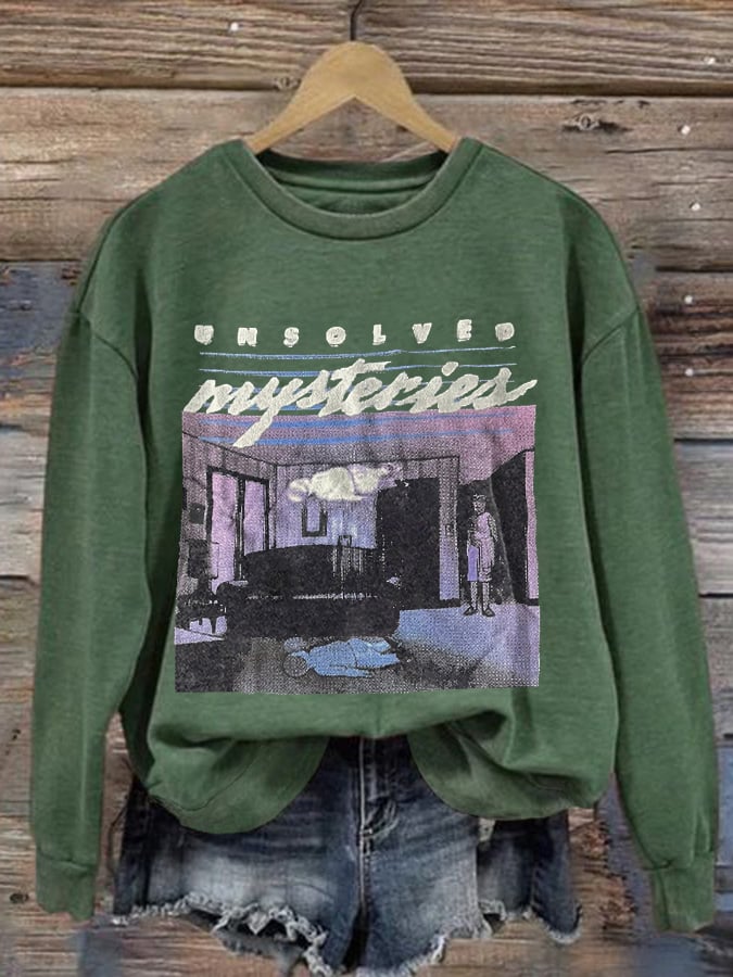 Retro Halloween Unsolved Mysteries Print Sweatshirt