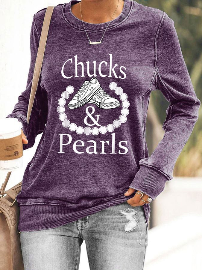 Women's Chucks & Pearls Print Casual Sweatshirt