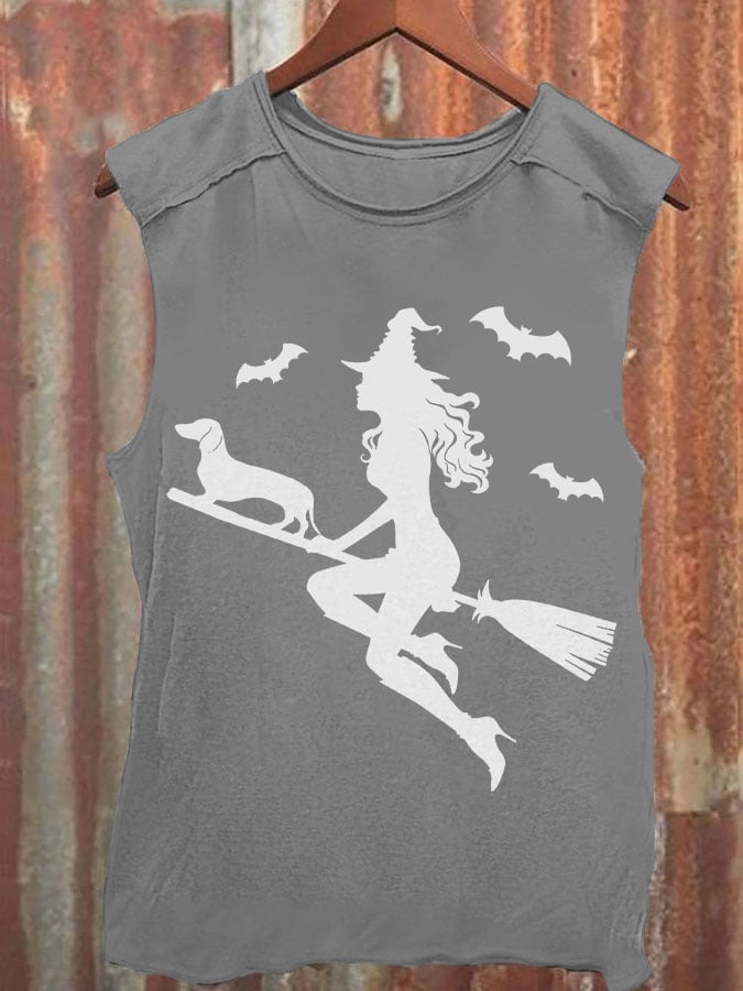 Women's Witch and Puppy Print Vest