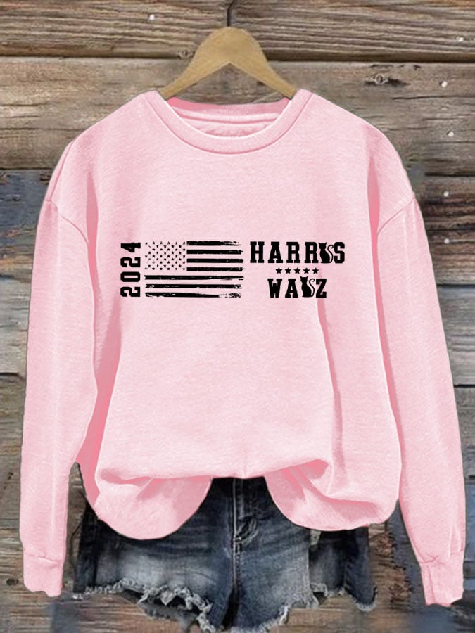 Women's Retro Flag Print Crewneck Sweatshirt