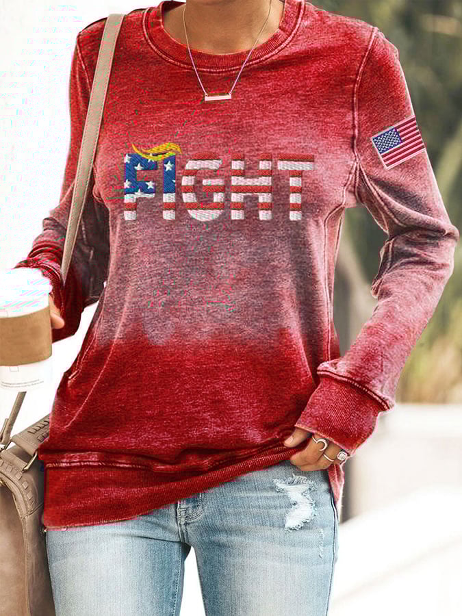Women'S Casual Red American Flag Fight Print Sweatshirt