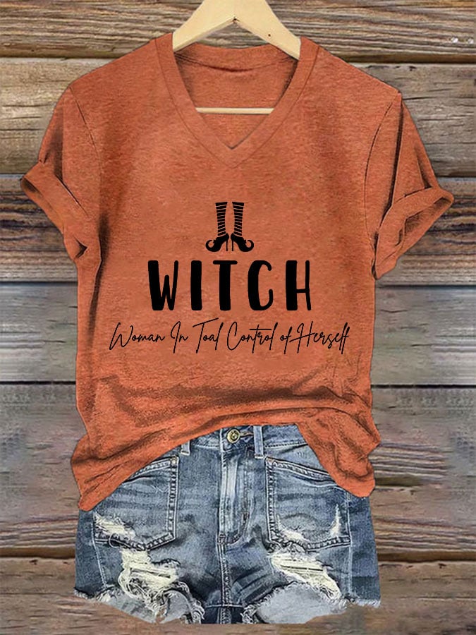 Women's Witch-Woman In Total Control Herself Print T-Shirt