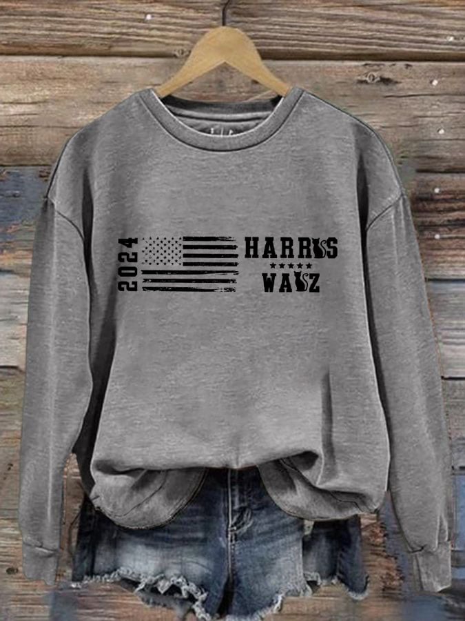 Women's Retro Flag Print Crewneck Sweatshirt