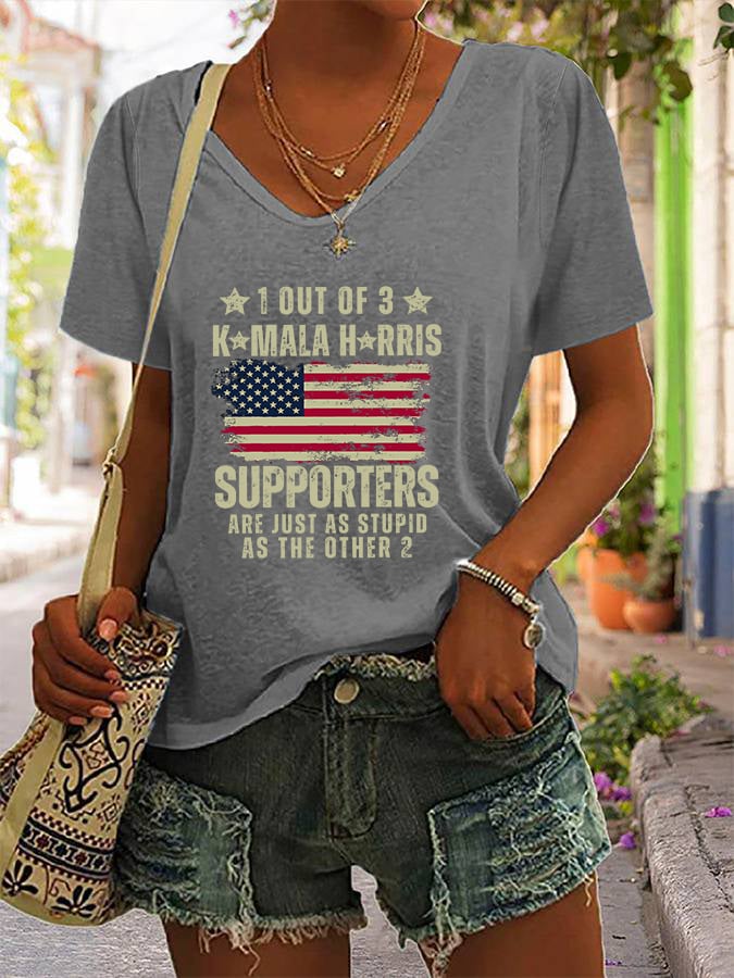 Women's 1 Out Of 3 KH Supporters Are Just As Stupid As The Other 2 Print V-Neck T-Shirt