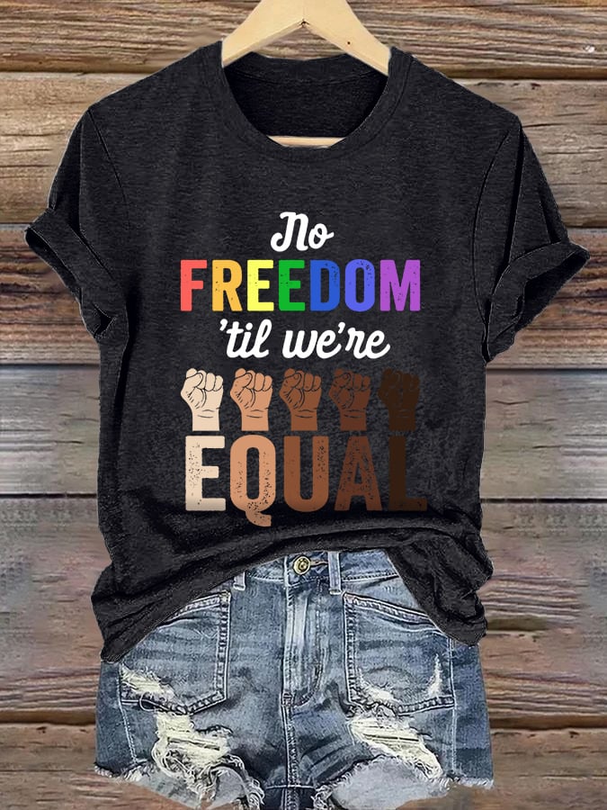 Women's No Freedom Til We're Equal Printed Casual V Neck T-Shirt