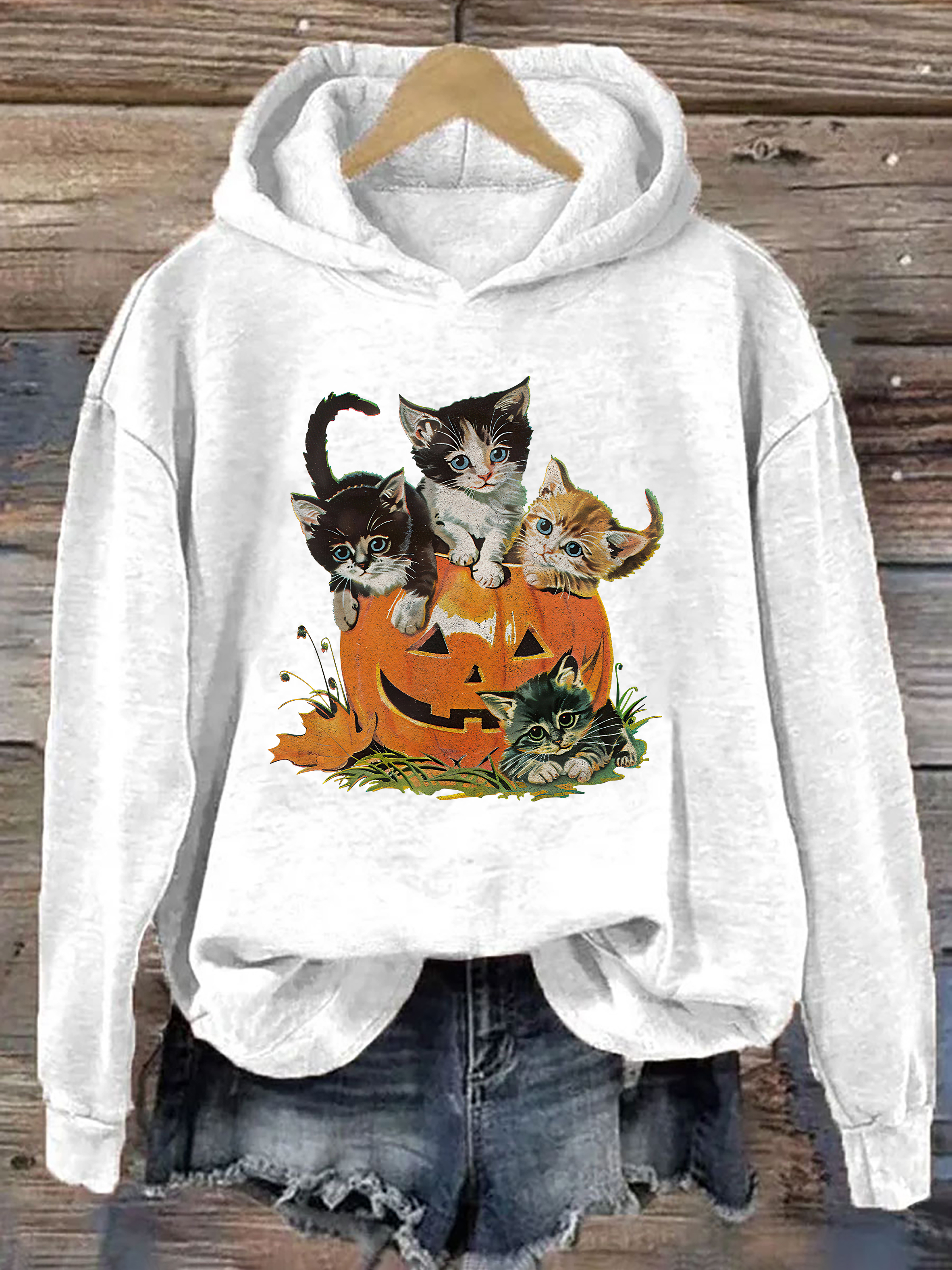 Vintage 90s Cat Halloween Hoodie