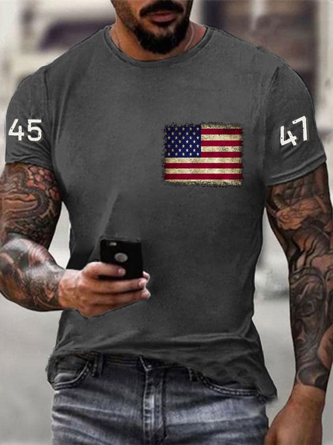 Men's 45-47 American Flag Printed Casual T-Shirt