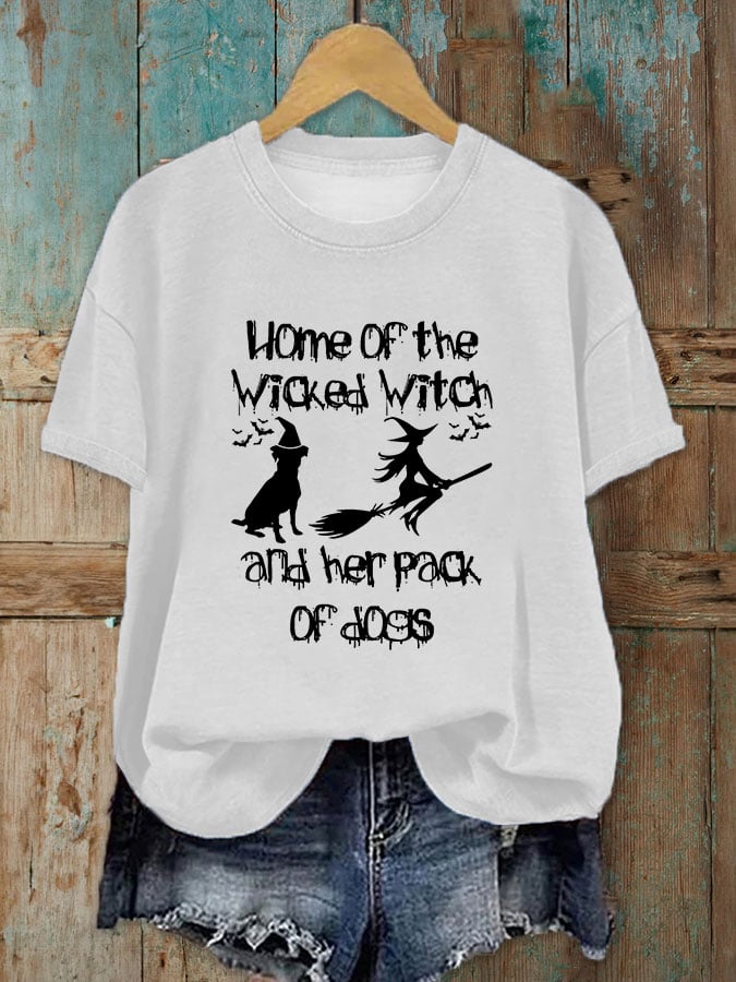 Women's Witch and Dog Print T-Shirt