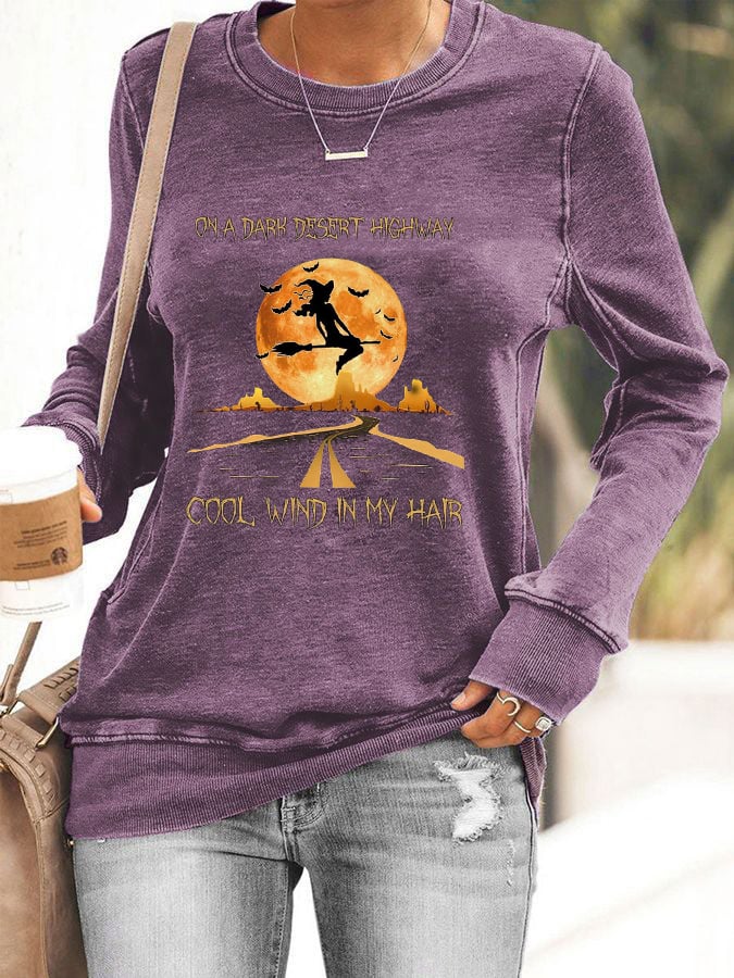 Women's Halloween On A Dark Desert Highway Cold Wind In My Hair  Print Casual Sweatshirt