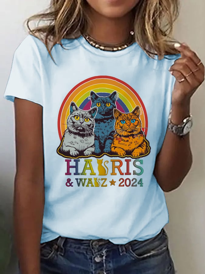 Women's Color Cat pPrinting Election T -shirt