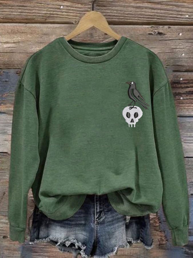 Women's Halloween Crow Skull Sweatshirt