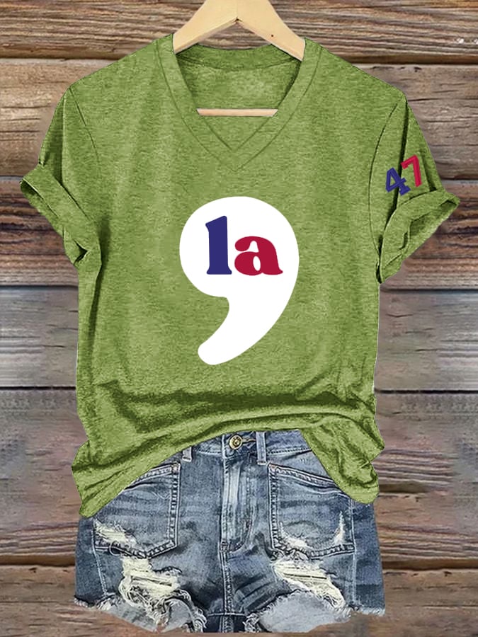 Women's Vintage La 47 Printed Casual V Neck T-Shirt