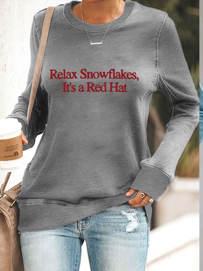 Women's 'Relax Snowflakes Its a Red Hat' Print Sweatshirt