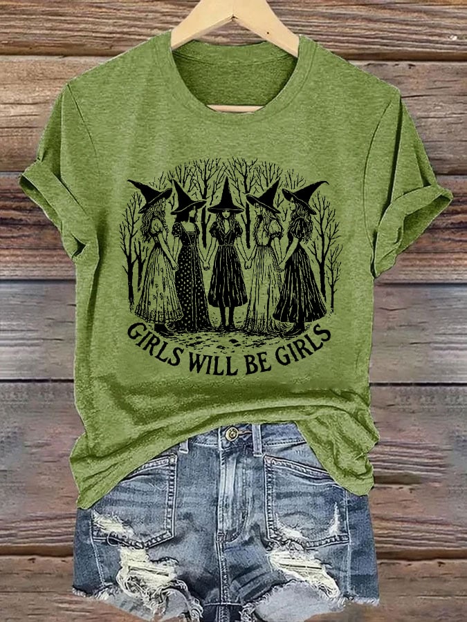 Women's Girls Will Be Girls Witch Feminism Print T-shirt