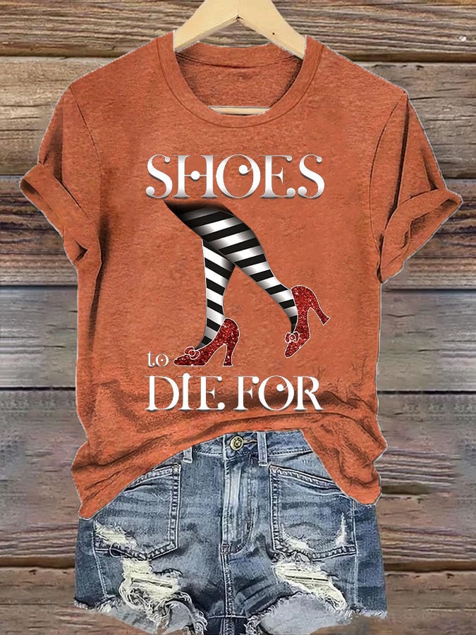 Women's Halloween irresistible shoes print casual T-shirt