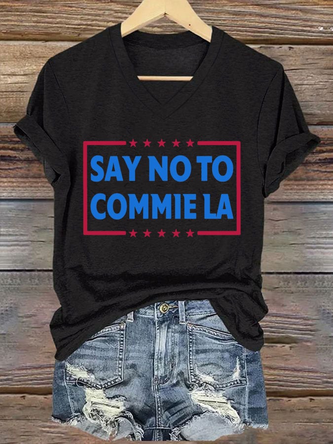 Women's Say No To Commie La Print Casual T-Shirt