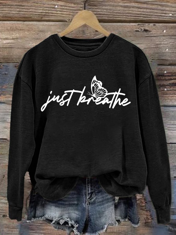 Women's Just Breathe Print Round Neck Sweatshirt