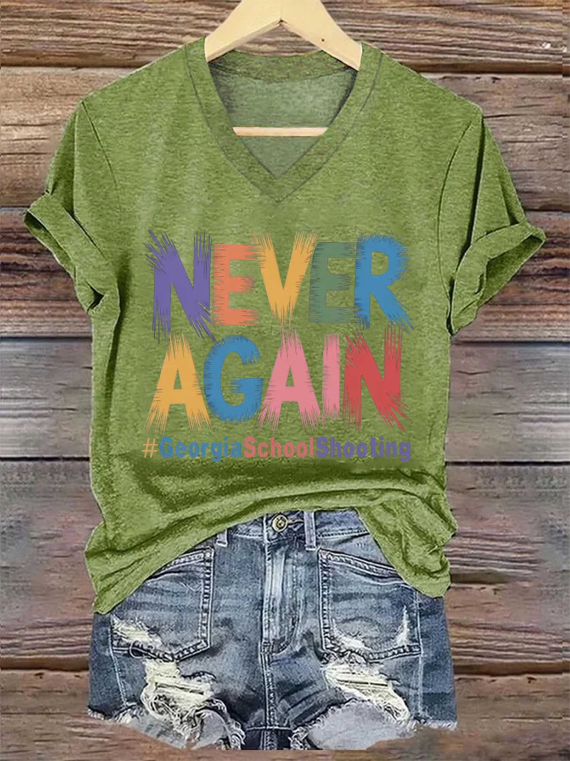 Women's Never Again #Georgiaschoolshooting Printed Short-Sleeved T-Shirt