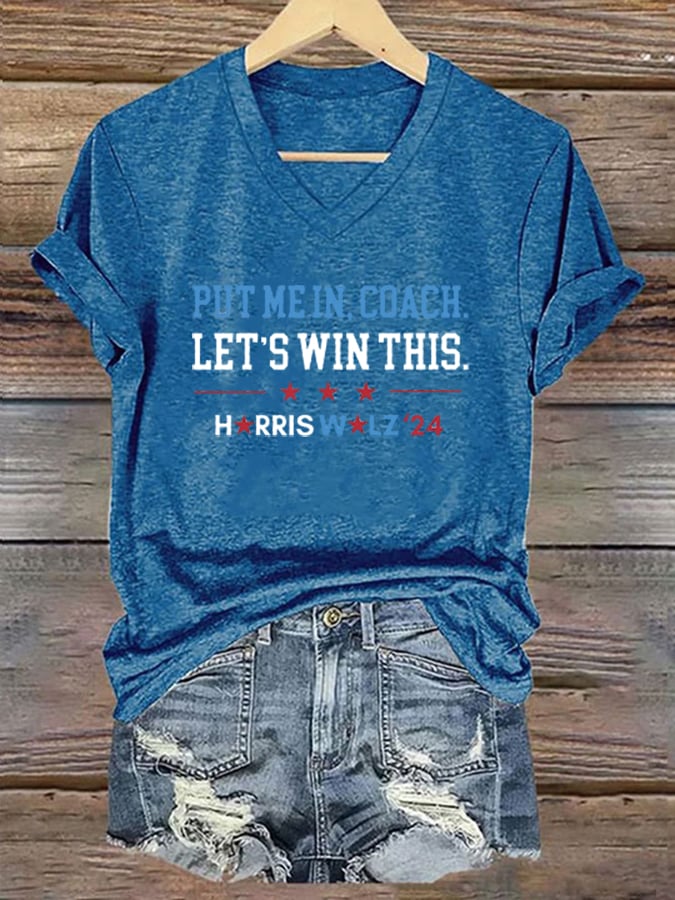 Women's "Put Me In, Coach. Let't Win This" Printed Casual T-Shirt
