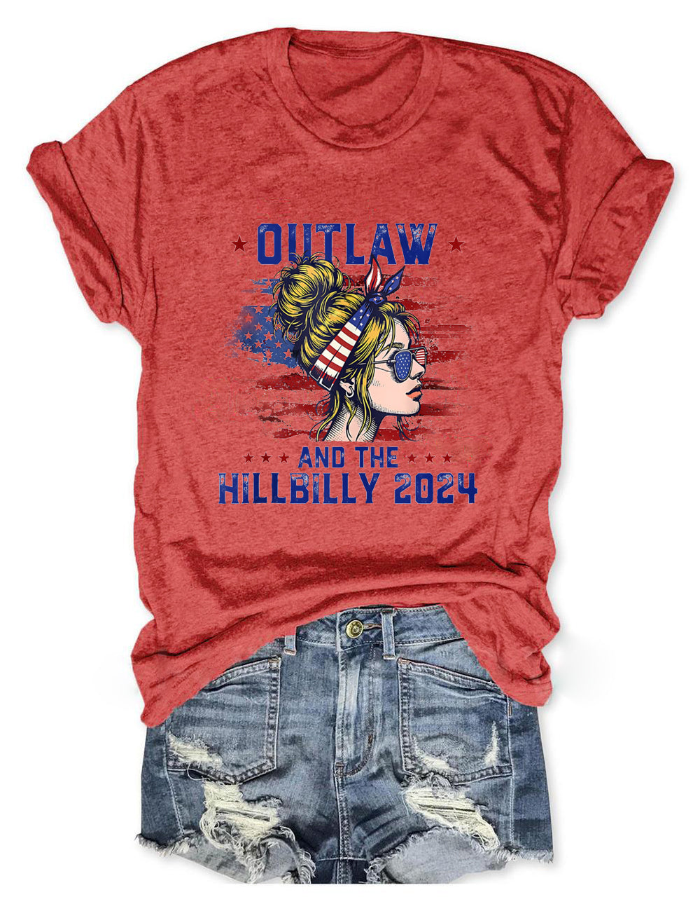 Women's Outlaw And The Hillbilly 2024 Print Crew Neck T-Shirt