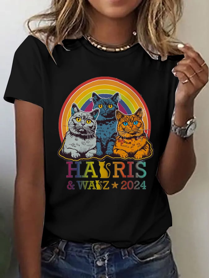 Women's Color Cat pPrinting Election T -shirt