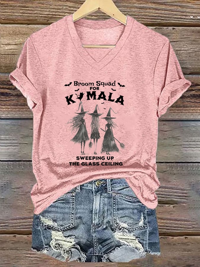 Women's Witches Halloween Print V Neck T-Shirt