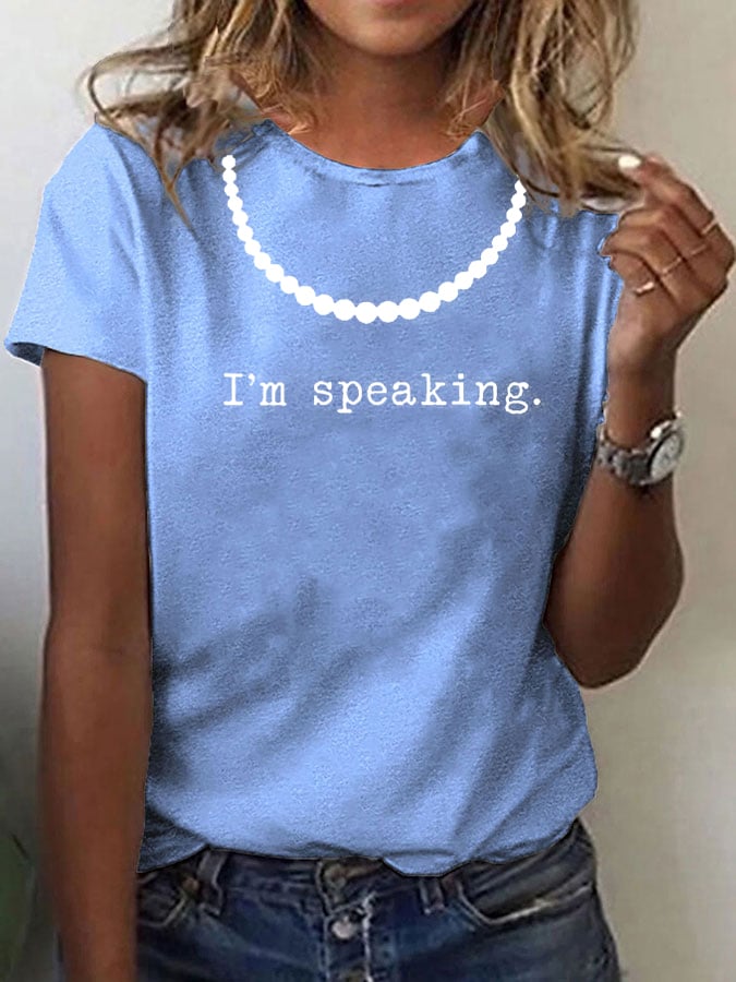 Women's I'm Speaking Pearl Necklace Print T-shirt