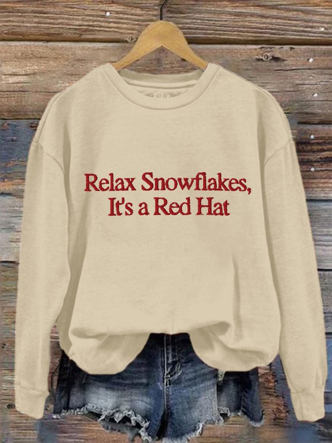 Women's 'Relax Snowflakes Its a Red Hat' Print Sweatshirt
