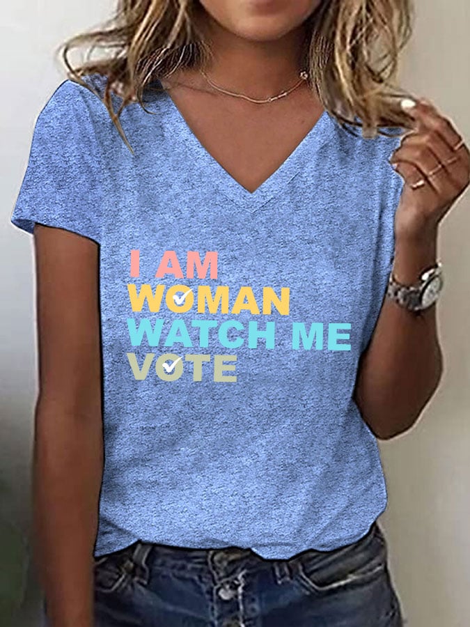 Women's I Am Woman Watch Me Vote Print T-Shirt