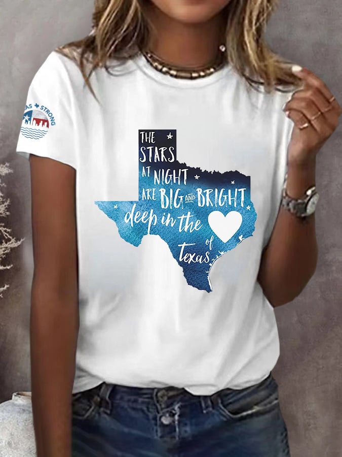 Retro Texas Strong The Stars At Night Are Big And Bright Deep In The Heart Of Texas Print T-Shirt