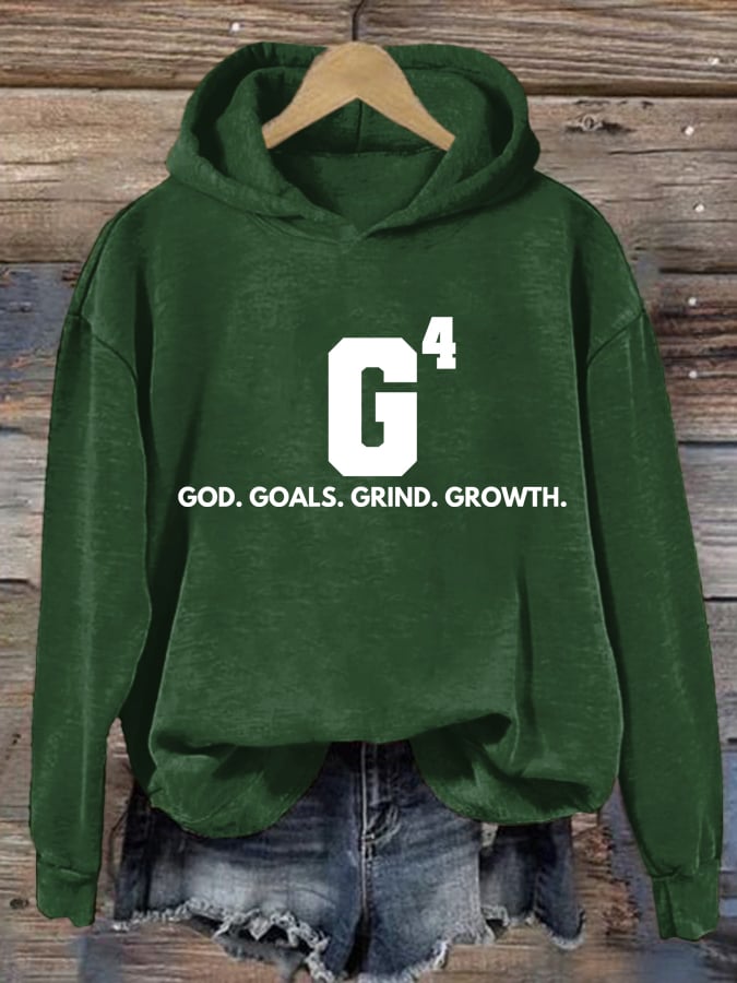 Women's God Goals Grind Growth Printed Hoodie