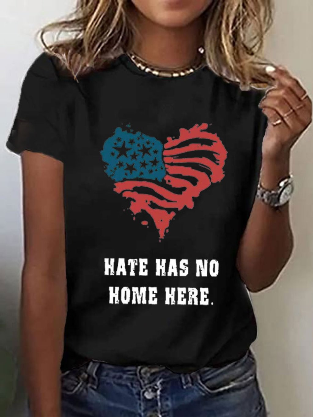 Women's Hate Has No Home Here Peace&Love Print T-Shirt