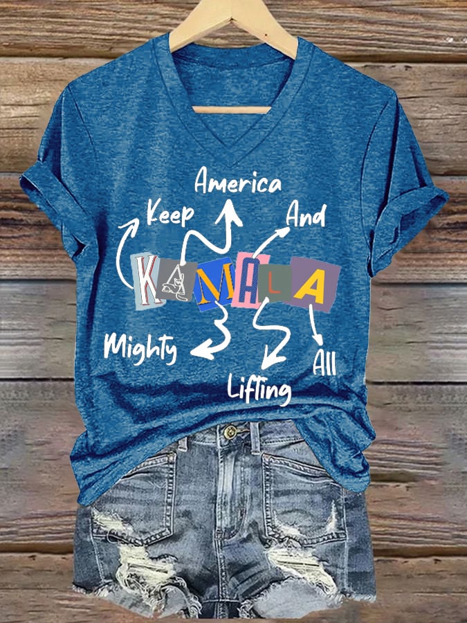 Keep America Mighty And Lifting All Casual V Neck T-Shirt