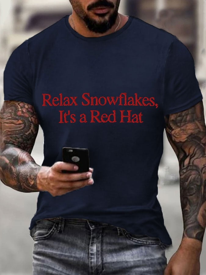 Men's Relax Snowflakes Its a Red Hat Print T-shirt