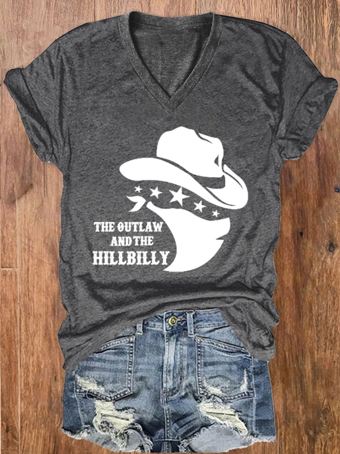 Women's The Outlaw and The Hillbilly Print V-Neck T-Shirt