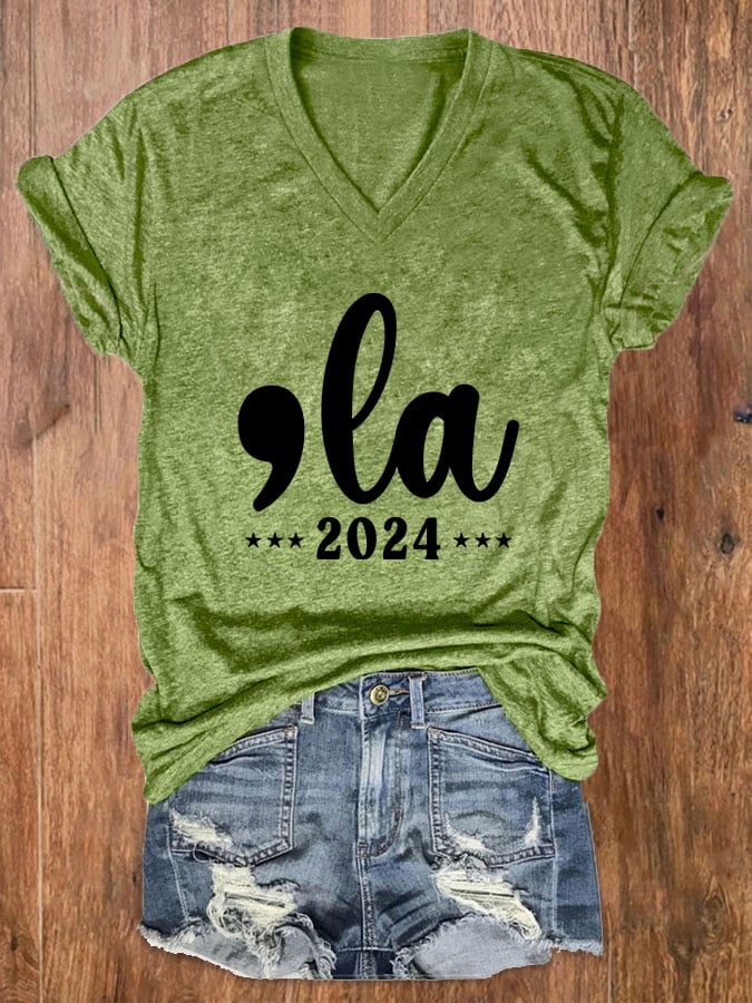 Women's Comma La Printed Casual V-Neck T-Shirt