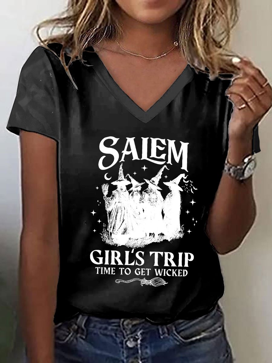 Women's Halloween Girl's Trip Time To Get Wicked Print T-Shirt