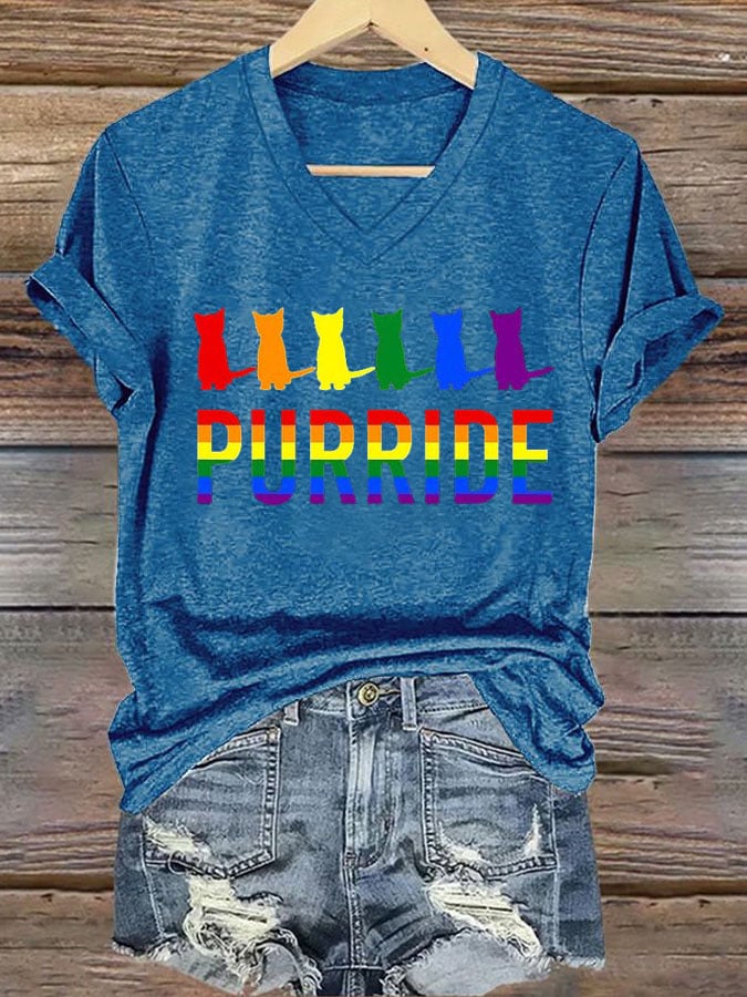 Women's La   Cat Purride Printed Short-Sleeved T-Shirt