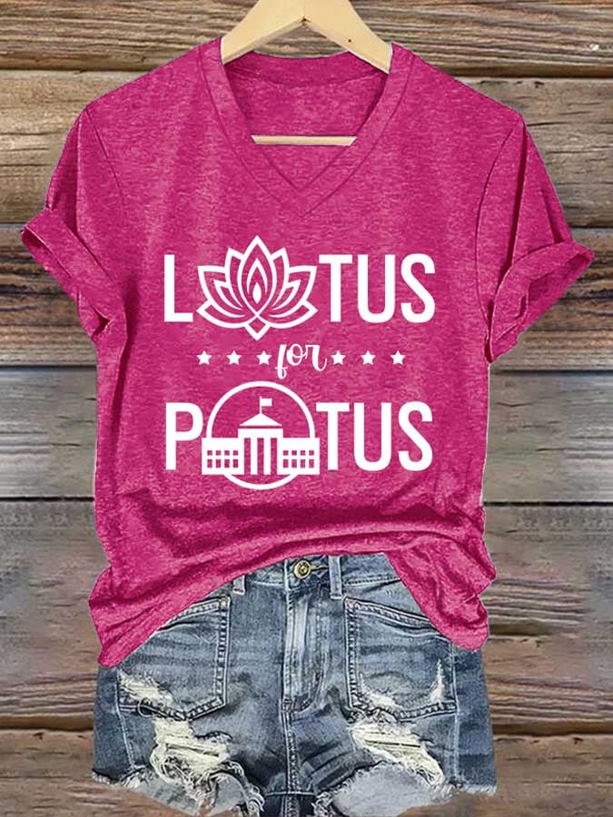 Women'S Retro Lotus For Potus Print T-Shirt