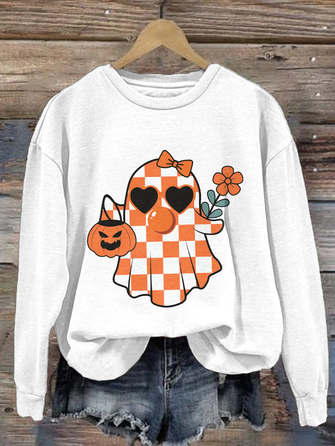 Women's Halloween Ghost Print Casual Sweatshirt